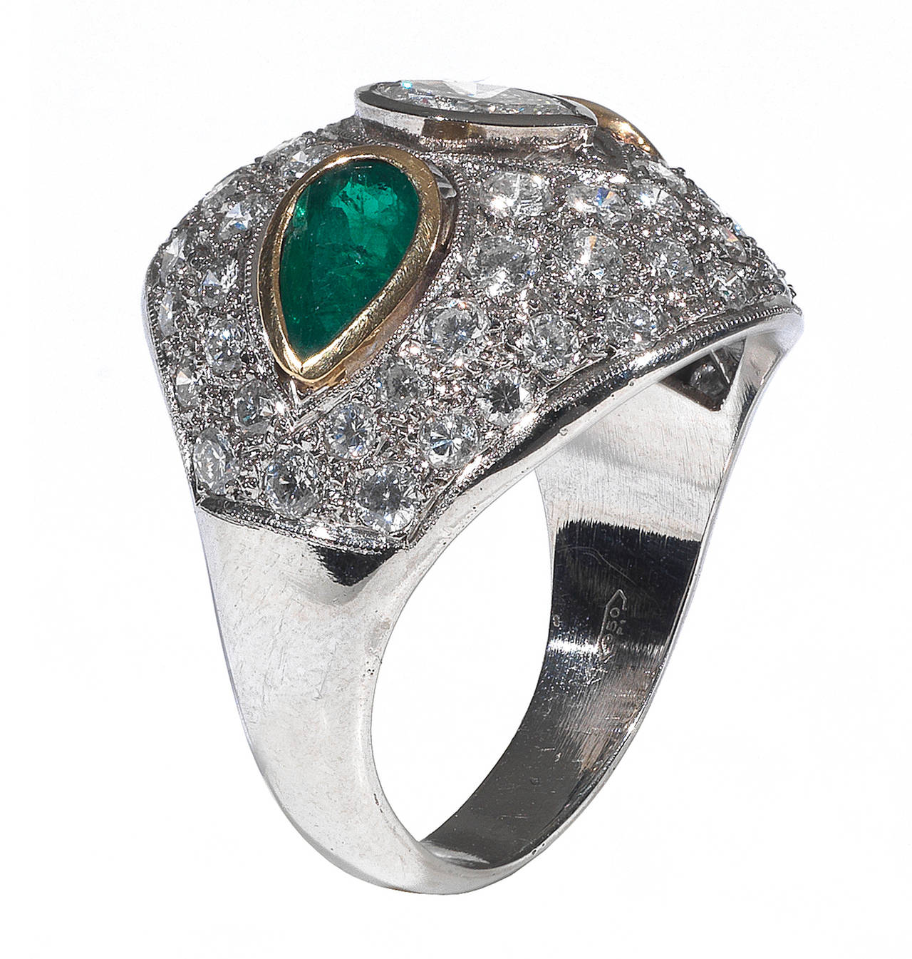 Emerald Diamond Platinum Dome Bombe Ring