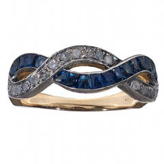 Sapphire Diamond Silver Gold Crossover Ring