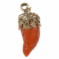 A Coral Gold Horn Lucky Charm Pendant 7