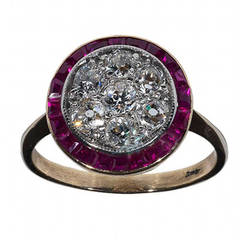 Antique Ruby Diamond Gold Platinum Cluster Ring