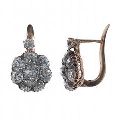 A Pair of Old Cut Diamond Cluster Earrings