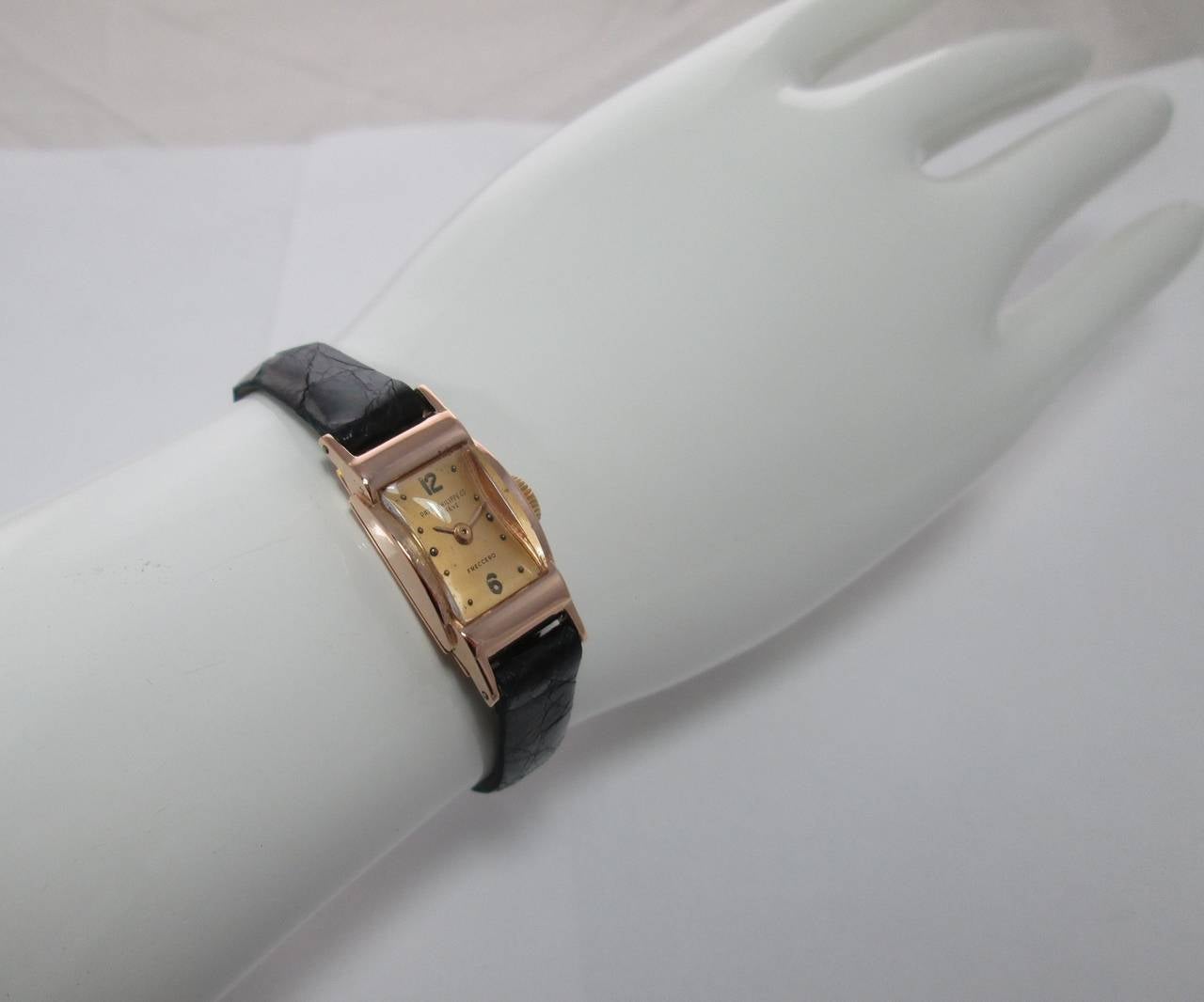 Art Deco Patek Philippe Lady's Rose Gold Rectangular Wristwatch Retailed by Freccero