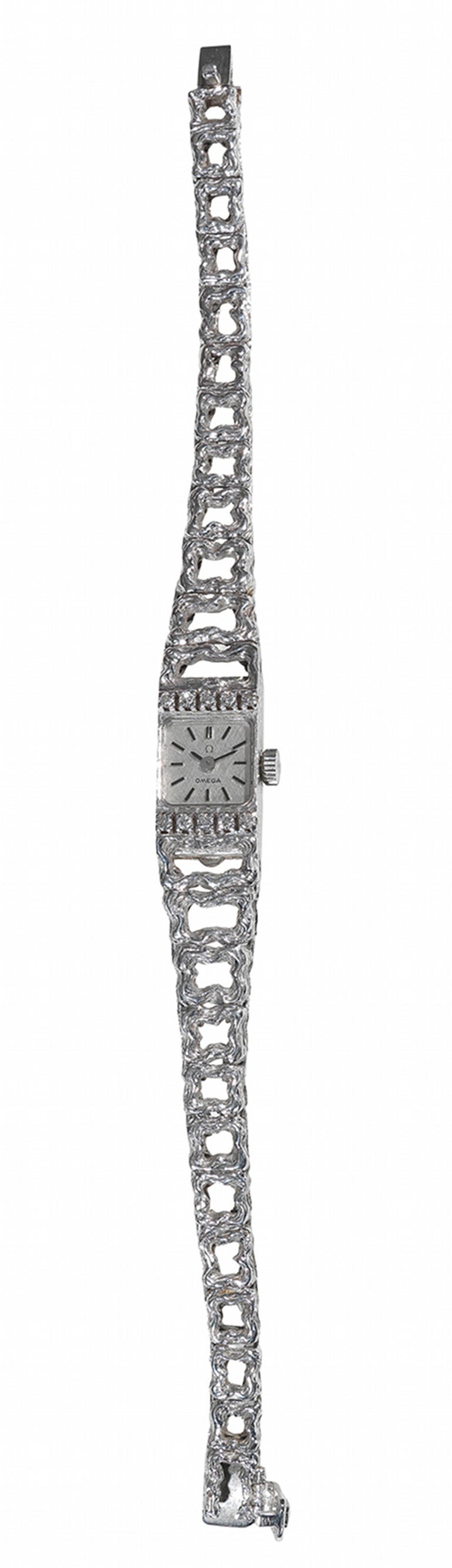 Modern Omega Ladies White Gold Diamond Bracelet Wristwatch, circa 1960s