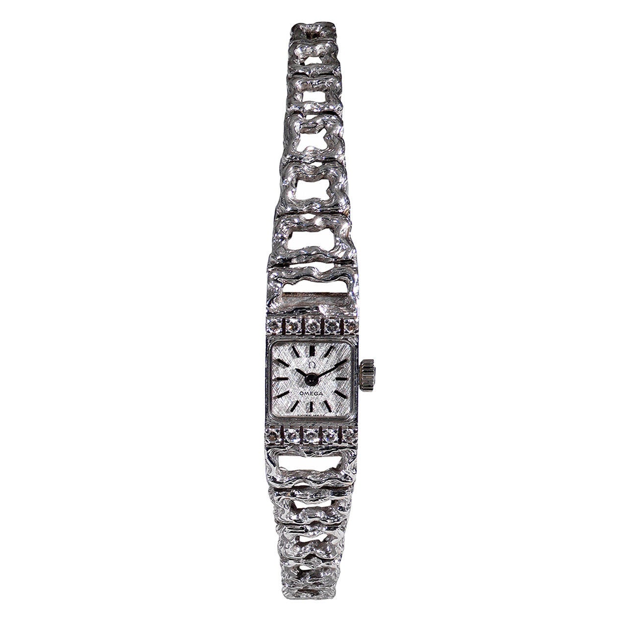 Omega Ladies White Gold Diamond Bracelet Wristwatch, circa 1960s