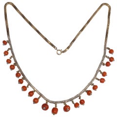 Late 19th Century Corallium Rubrum Fringe Snake-Link chain Necklace