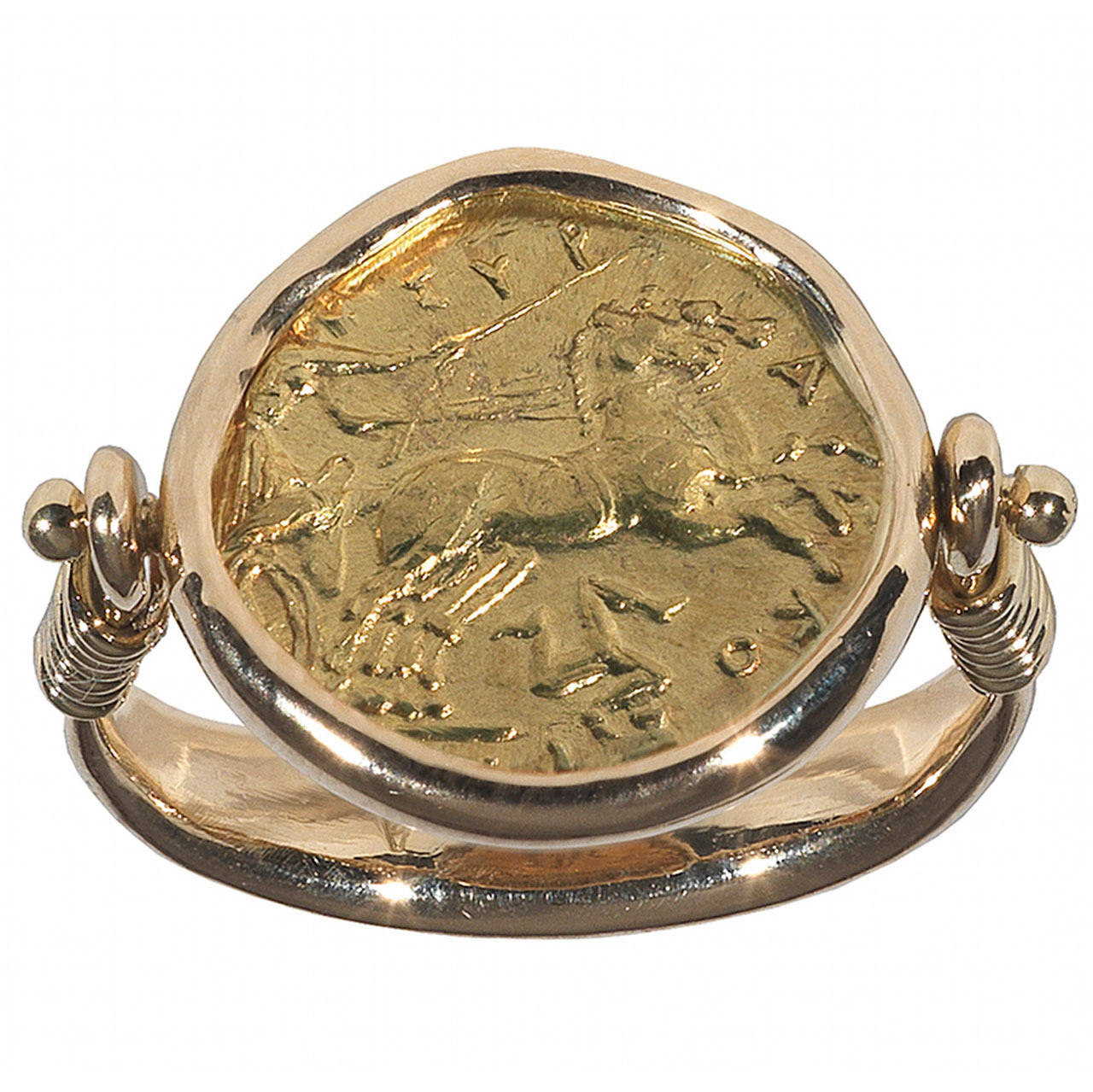 A Gold Swivel Ring Set with a Coin Dekadrachm or 50 Litras of Syracuse