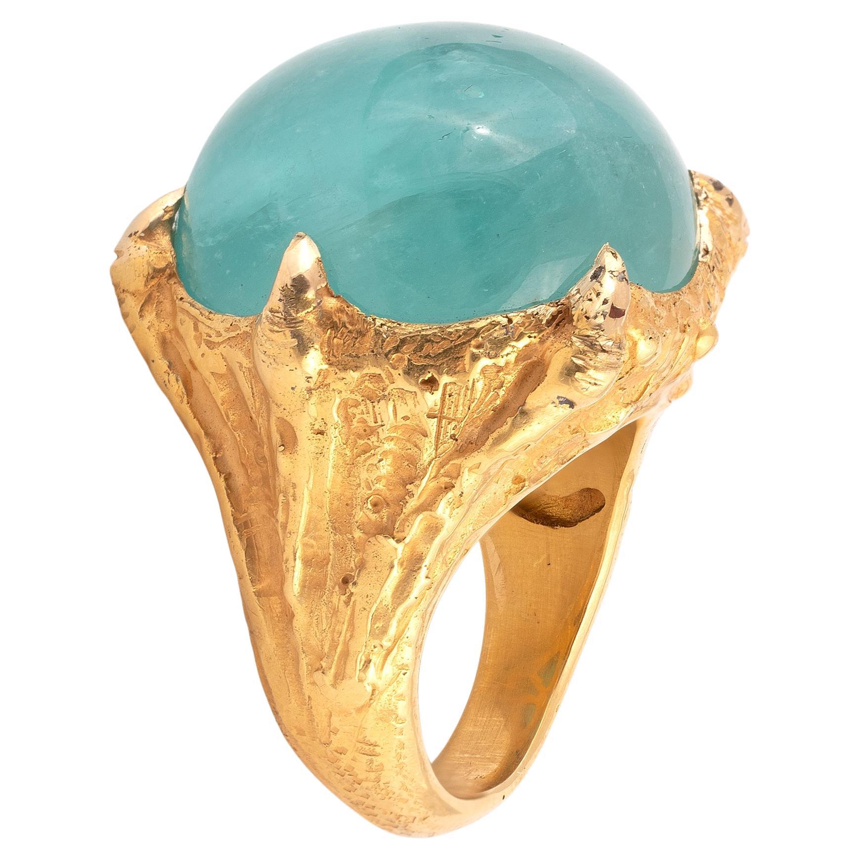 Cabochon Art Nouveau Emerald Ring For Sale