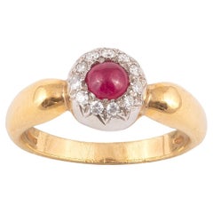 18 Karat Gelbgold Rubin- und Diamant-Cluster-Ring