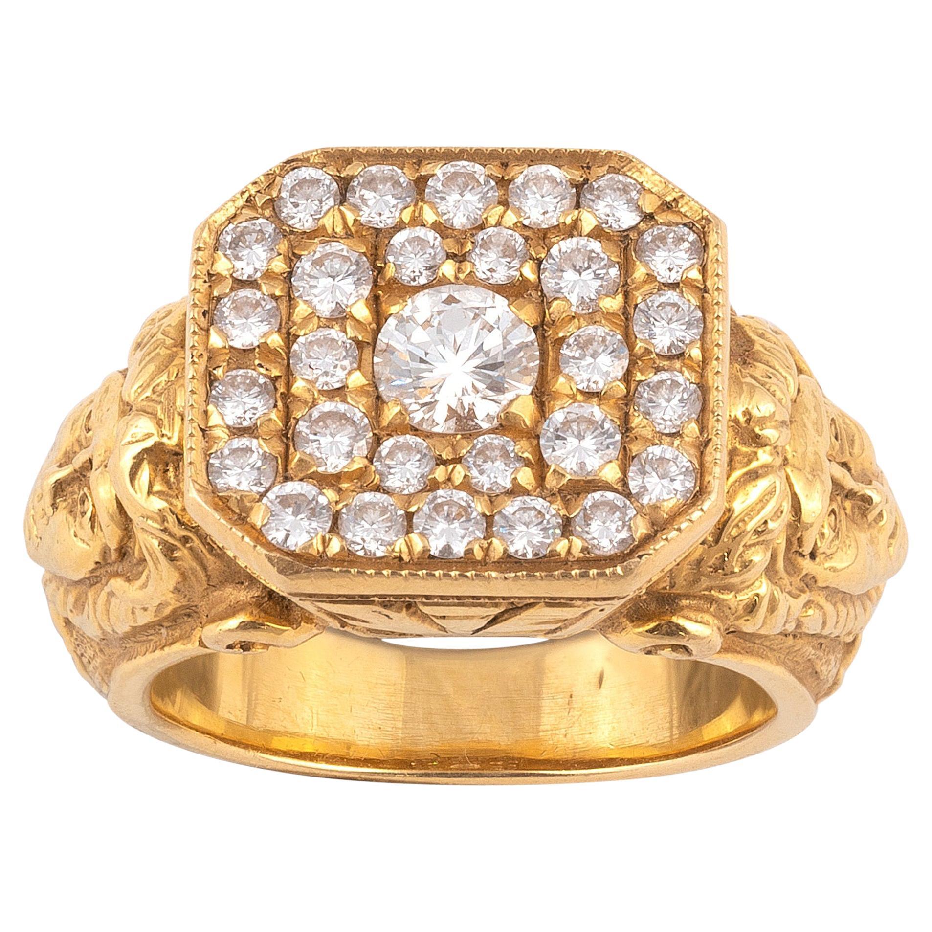 Art Nouveau 18 Karat Yellow Gold and Diamond Ring For Sale
