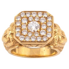 Vintage Art Nouveau 18 Karat Yellow Gold and Diamond Ring