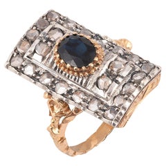 Art Nouveau Sapphire and Rose Diamond Cluster Ring