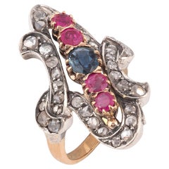 Vintage Sapphire Ruby and Diamond Ring
