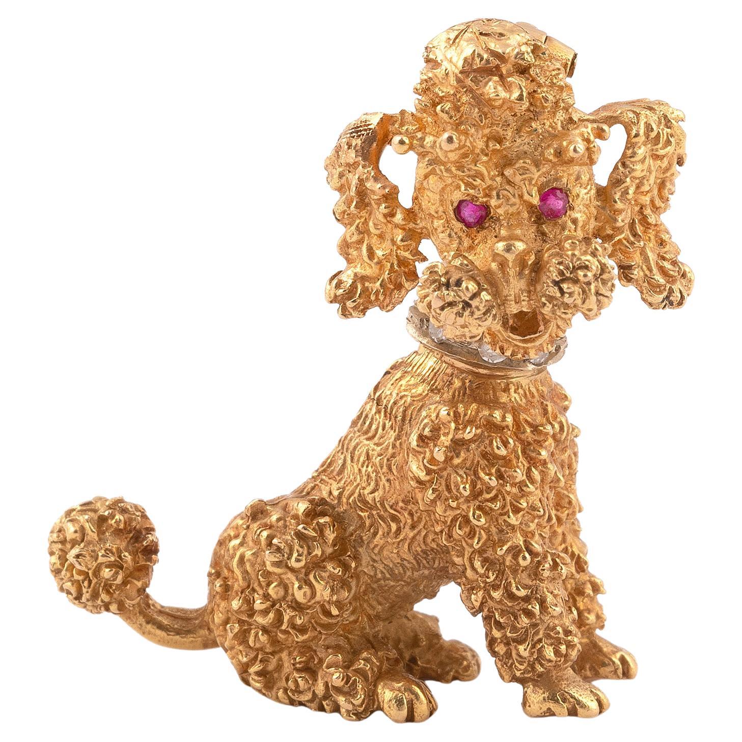 Gold Novelty Poodle Brooch Circa 1970 For Sale