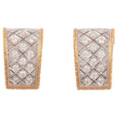 18 Karat Yellow Gold and Diamond Florentine Style Earrings