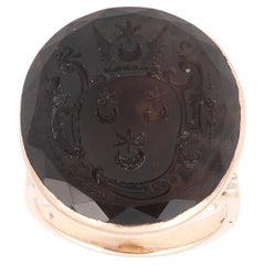 Antique Late 18th Century Gold and Smokey Quartz Family Crest Ring