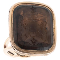 Early 19th Century Gold and Smokey Quartz Family Crest Ring