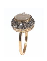 Antique Carved Moonstone Diamond gold Man in the Moon Ring