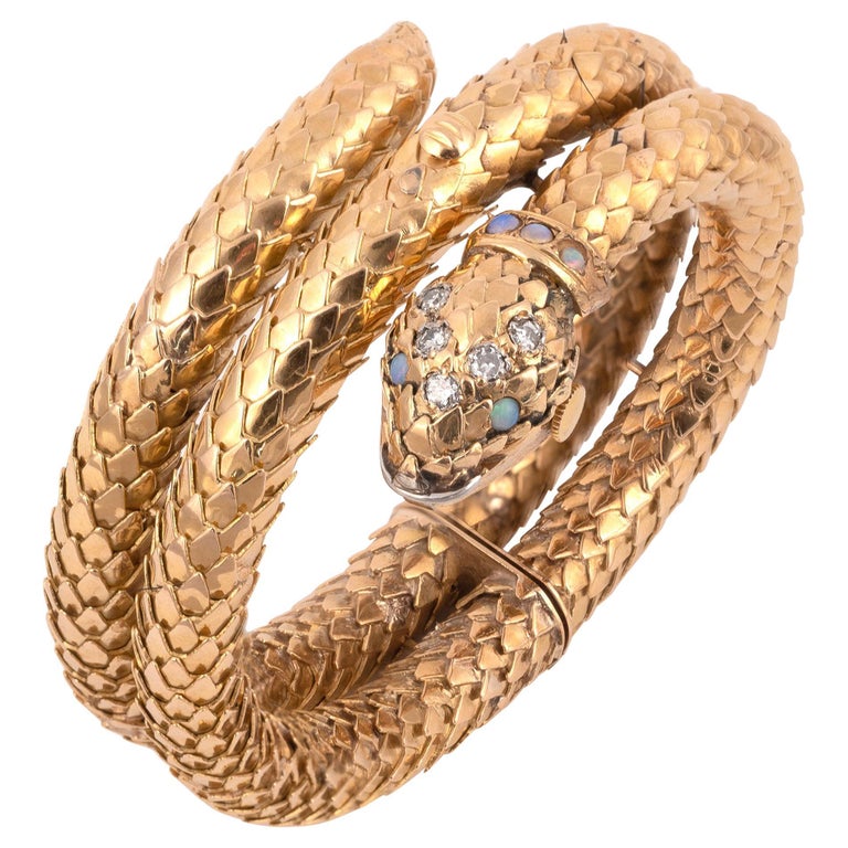 18 Karat Yellow Gold Snake Bracelet Covered Dial Watch For Sale at 1stDibs  | prada snake bracelet, gold bracelet snake, snake bracelets