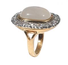 Antique Moonstone Diamond Gold Cluster Ring