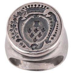 Antique Silver Crest Coat of Arms Signet Ring