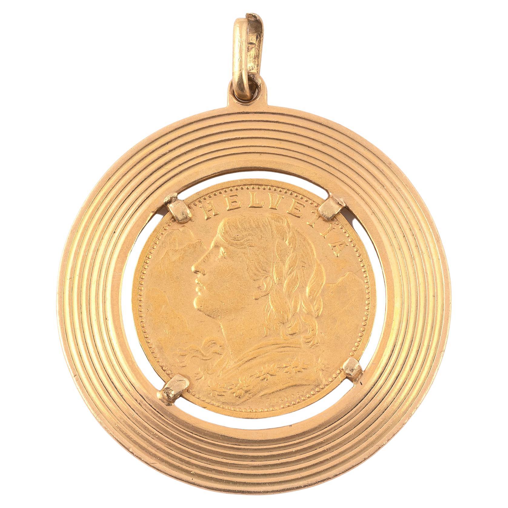 Gold Swiss Coin Pendant For Sale