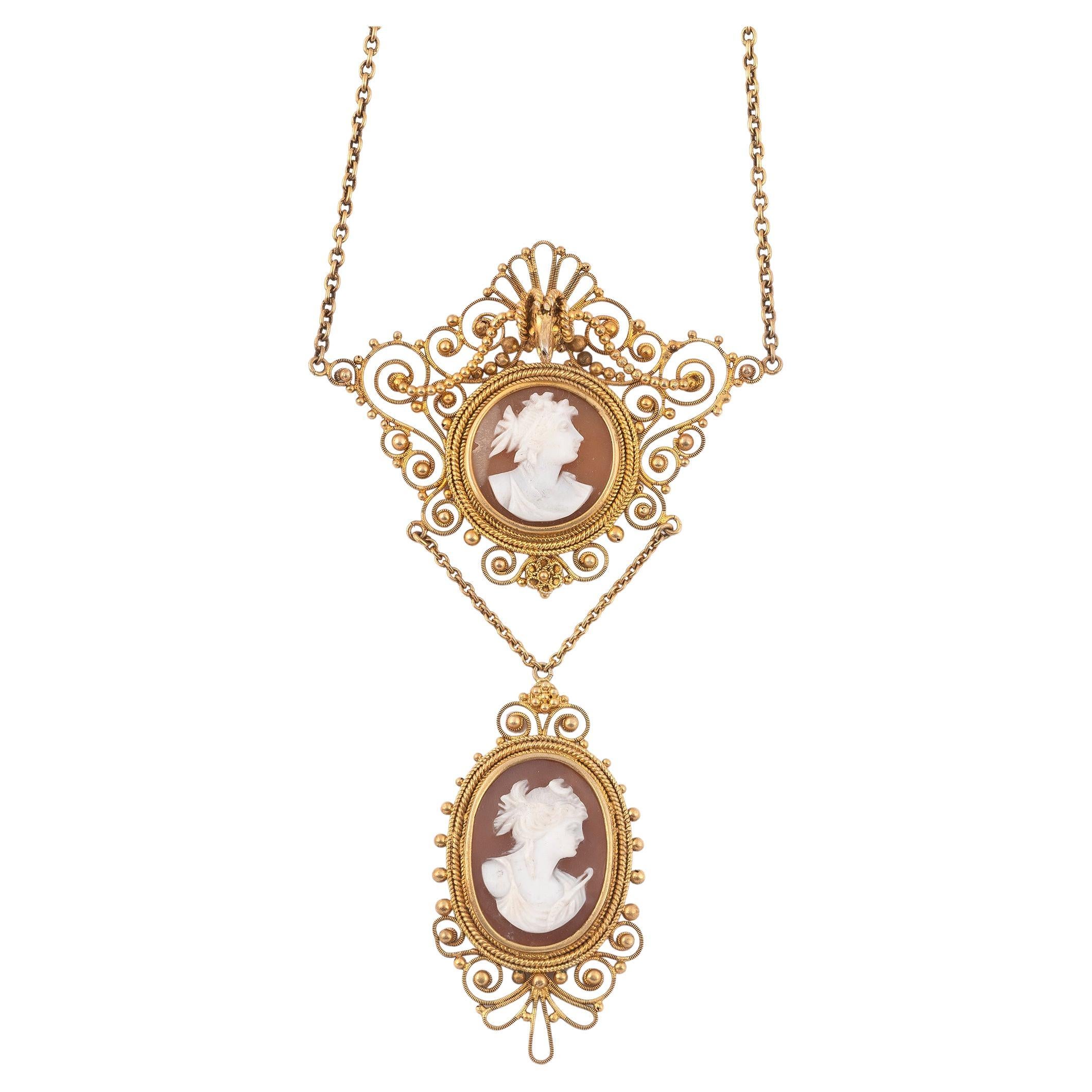 19th Century Shell Cameo Necklace For Sale