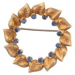 18kt Yellow Gold and Sapphire Leaf Brooch