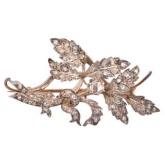 Antique Flower Silver and Gold Diamond Brooch