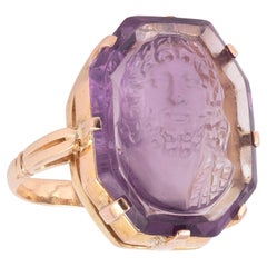 Bague d'évêque Saint Jean le Baptiste en or jaune 18 carats avec camée en améthyste