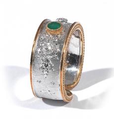 Buccellati Emerald Diamond Tricolored Gold Band Ring