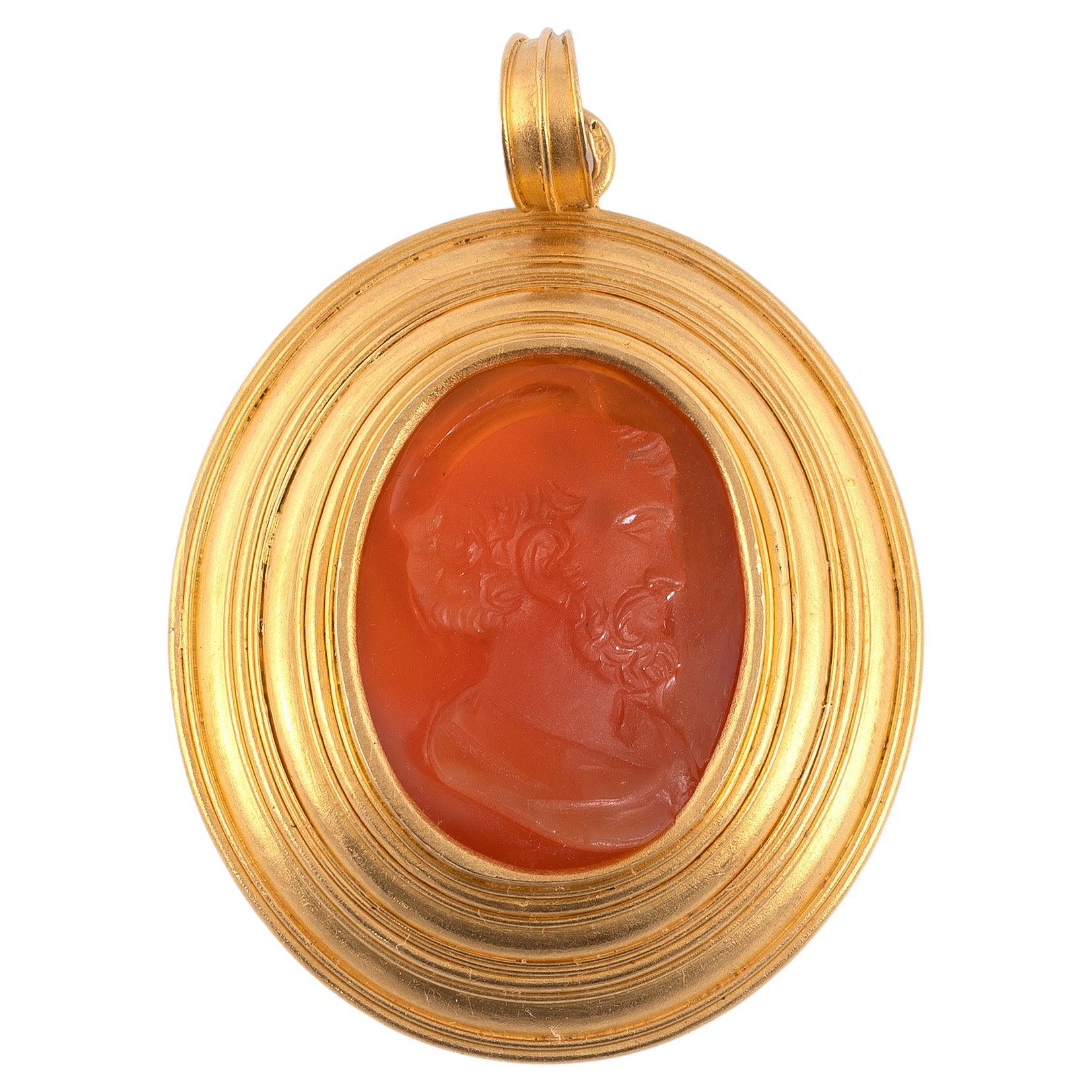 Oval Cut Antique Gold and Cameo Bishop’s Pendant Dated 1842 For Sale
