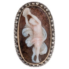19th Century Yellow Gold Silver Diamond and Agate Cameo Ring