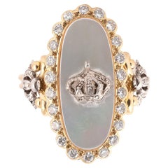 Antique Yellow Gold Silver and Diamond Crown Ring