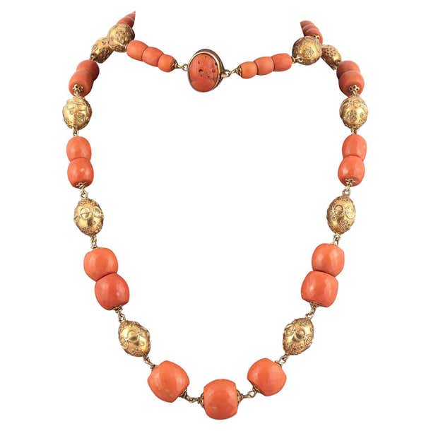 Antique 18k Gold and Coral Necklace For Sale at 1stDibs