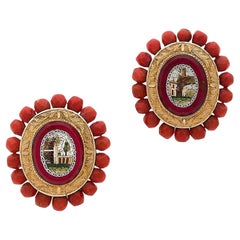 Antique Italian Gold Micromosaic Earrings