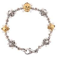 Codognato Silver Gold and Enamel Diamond Gold Skull Bracelet