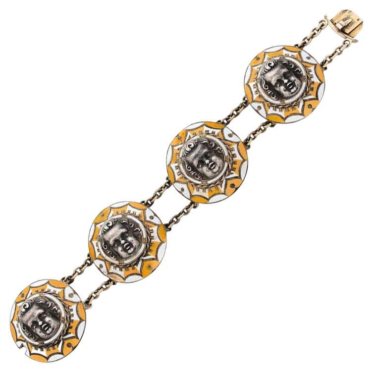 Rare Enamel and Silver Loves Bracelet by Frederic-Jules Rudolphi, Circa 1840 For Sale