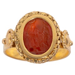 Ancient Roman Asclepius and Hygeia Intaglio Ring Circa 2nd Century AD