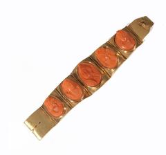 Antique Coral Cameo Silver Gilt Bracelet