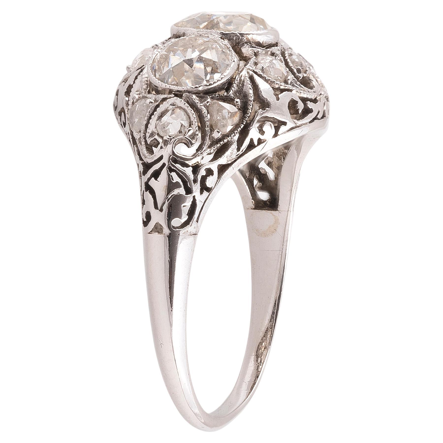 Retro 18kt White Gold And Old Cut Diamond Ring