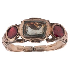 18th Century Garnet Rock Crystal Gold Fede Ring