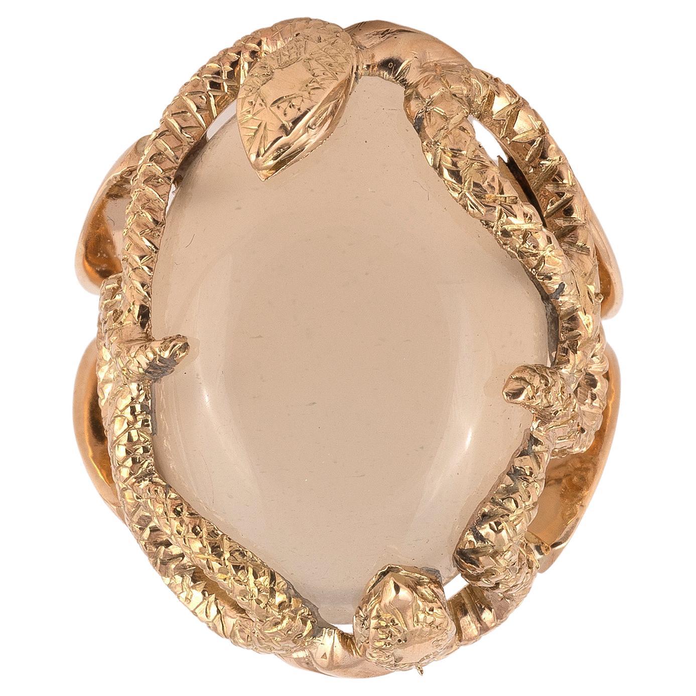 Contemporary 18kt Yellow Gold and Moonstone Snake Ring