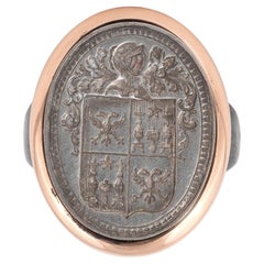 18kt Rose Gold Silver and Steel Russian Crest Ring