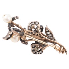 Victorian Antique Brooch with Diamonds & Pearls, UK Circa 1890