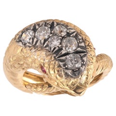 Retro Gold and Diamond Snake Ring