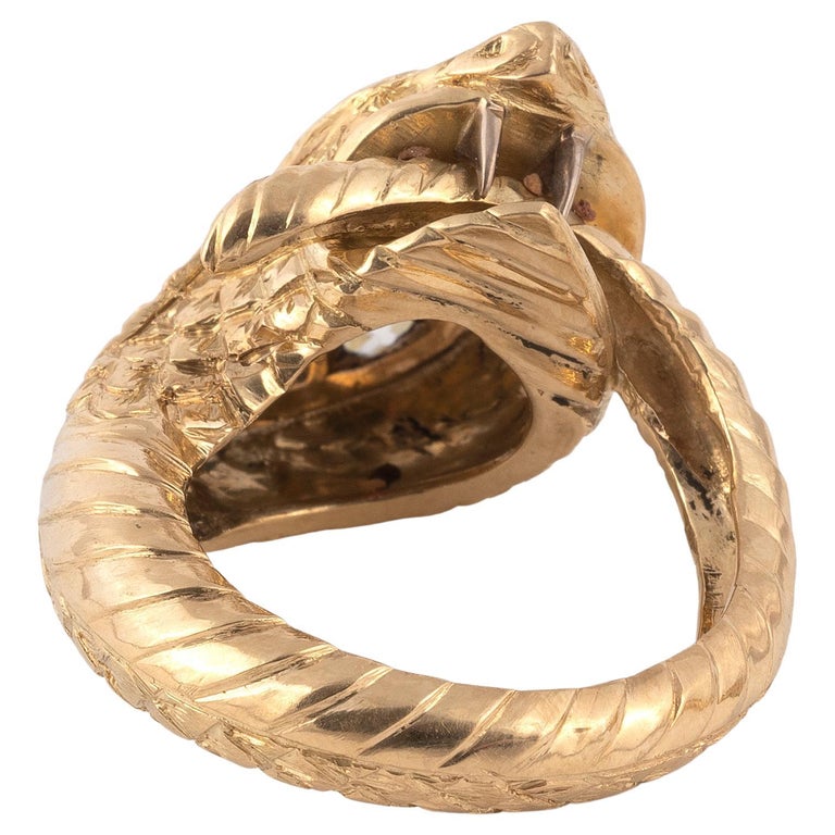 Retro Vintage Gold and Diamond Snake Ring For Sale