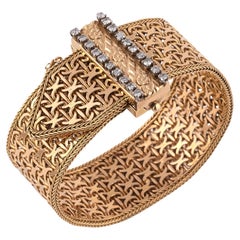 French Retro Diamond and Gold Buckle Bracelet, Circa 1940