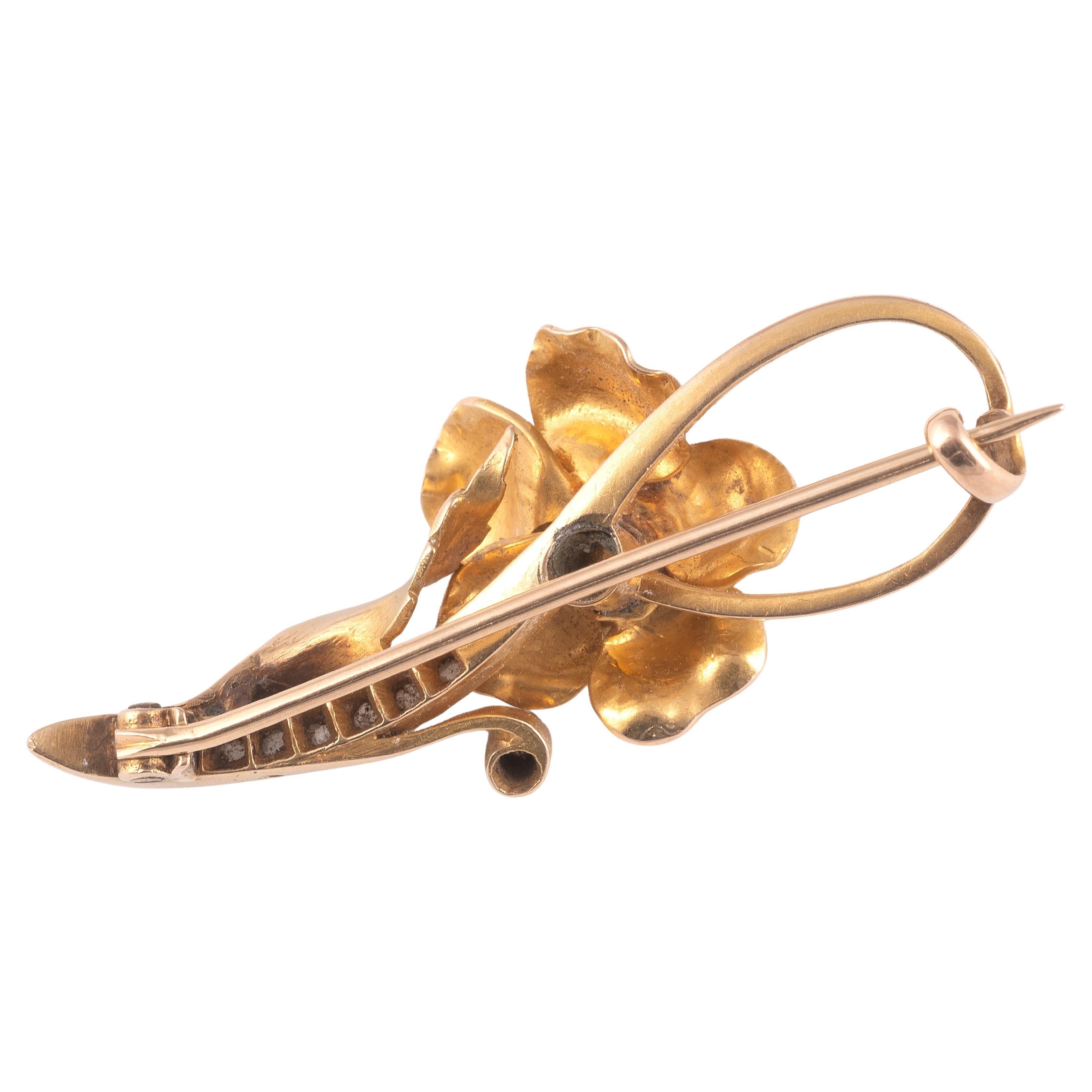 Victorian Natural Pearl And Rose Diamond Floral Spray Brooch For Sale