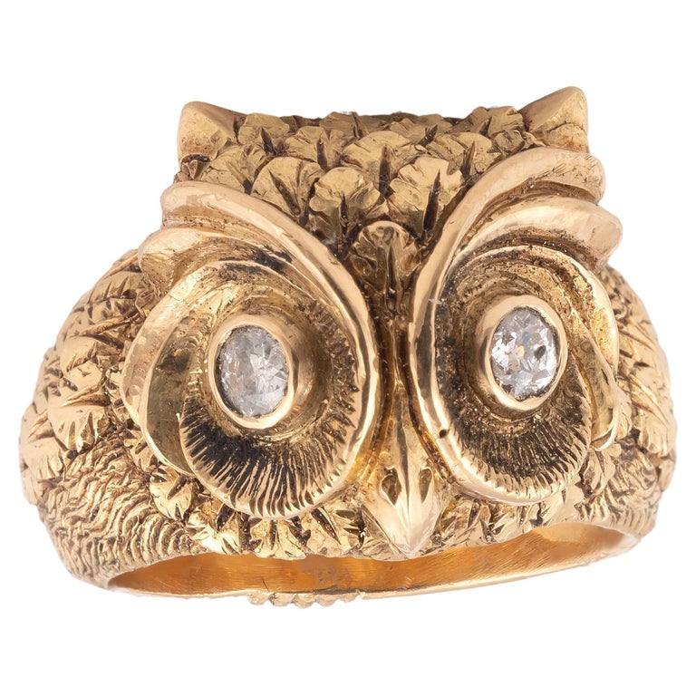 Vintage Gold and Diamond Owl Ring at 1stDibs