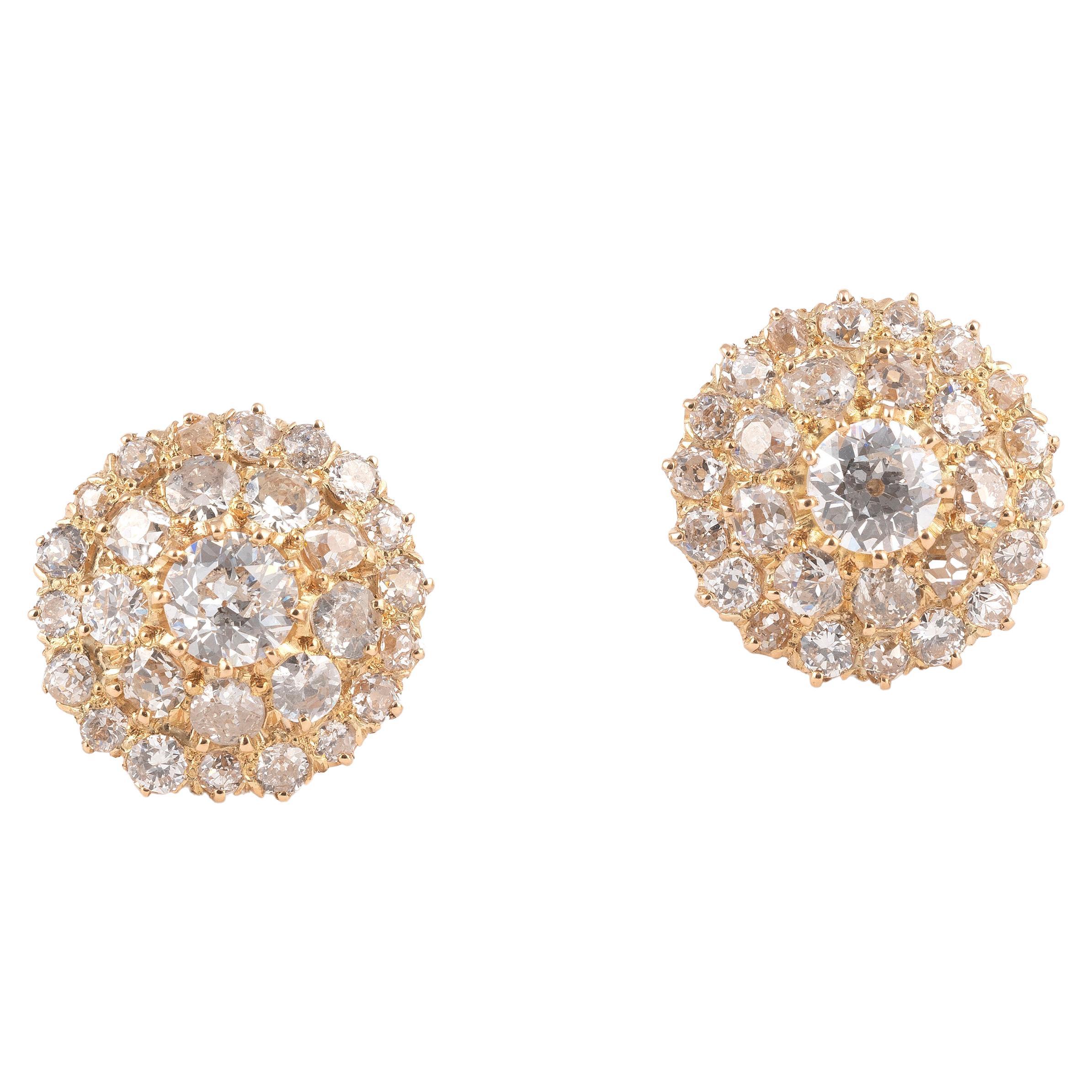 Pair of Antique Diamond Button Earrings, circa 1900 For Sale